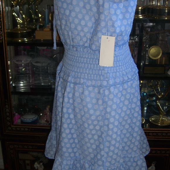 BLOOMINGDALE'S AQUA LABEL LIGHT BLUE TIE NECK MINI DRESS M - Picture 6 of 11
